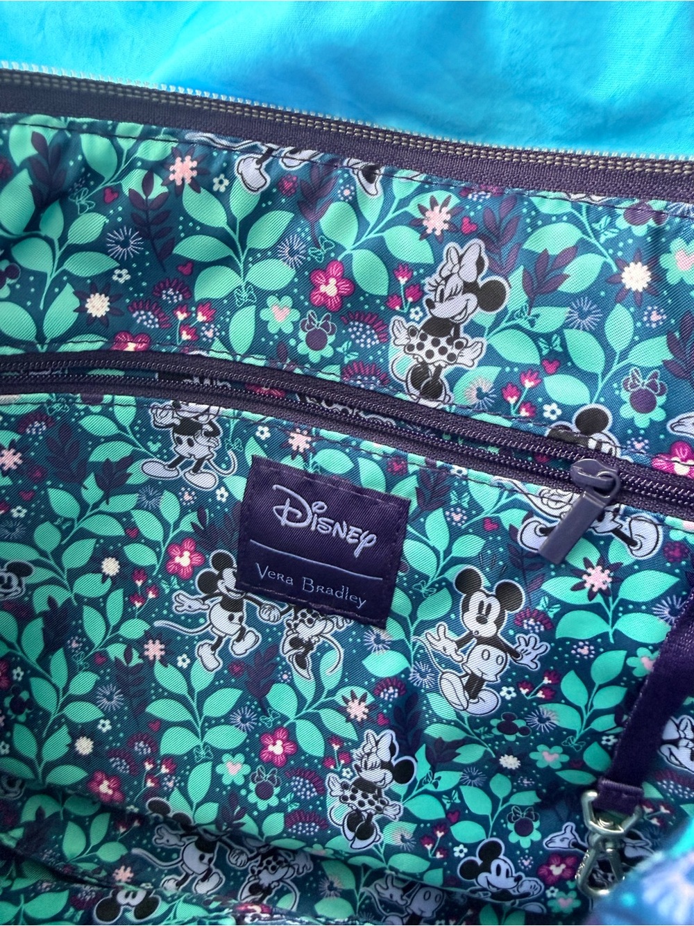Vera Bradley Disney Flirty Floral Tiple Zip Shoulder Bag - Picture 8 of 11